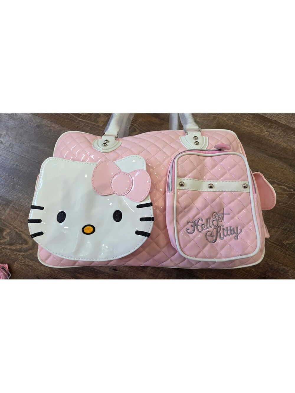 Sanrio Hello Kitty Pink Quilted Handbag with Face and Front Pocket